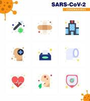 9 flache Farbe Coronavirus covid19 Icon Pack wie Tissue Box Hospital Human Healthcare virales Coronavirus 2019nov Krankheitsvektor Designelemente vektor