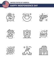 9 Zeilenzeichen für Usa-Unabhängigkeitstag-Schild Amerikanische Gewehrgetränkeflasche editierbare Usa-Tag-Vektordesign-Elemente vektor