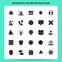 fast 25 biokemi och medicin sjukvård ikon uppsättning vektor glyf stil design svart ikoner uppsättning webb och mobil företag idéer design vektor illustration