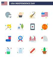glücklicher unabhängigkeitstag 4. juli satz von 16 wohnungen amerikanisches piktogramm der outdoor-feuermusik campingflagge editierbare usa-tag-vektordesignelemente vektor