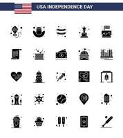 Solide Glyphenpackung mit 25 Usa-Unabhängigkeitstag-Symbolen der Datei Partywurst Unabhängigkeitsfest bearbeitbare Usa-Tag-Vektordesign-Elemente vektor