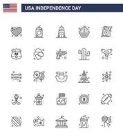 25 USA linje tecken oberoende dag firande symboler av USA inbjudan chrysler kaka muffin redigerbar USA dag vektor design element