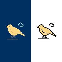 Vogel britischer kleiner Spatz Symbole flach und Linie gefüllt Symbolsatz Vektor blauen Hintergrund