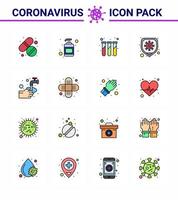 16 flache, farbig gefüllte Linien Coronavirus covid19 Icon Pack wie Waschen der Hände Laborvirussicherheit virales Coronavirus 2019nov-Krankheitsvektor-Designelemente vektor