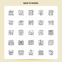 Umriss 25 zurück zur Schule Icon Set Vektor Linienstil Design schwarze Icons Set lineare Piktogramm Pack Web und mobile Geschäftsideen Design Vektor Illustration