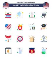 16 Usa-Flachpackung mit Zeichen und Symbolen des Unabhängigkeitstags der Liebesflagge American BBQ editierbare Usa-Tag-Vektordesign-Elemente vektor