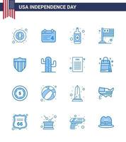 Stock Vektor Icon Pack mit amerikanischen Tag 16 Zeilenzeichen und Symbolen für Schild USA amerikanisches internationales Land editierbare USA-Tag-Vektor-Designelemente