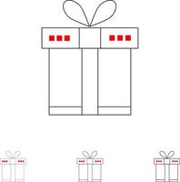 Geschenkbox Einkaufsband Fett und dünne schwarze Linie Symbolsatz vektor