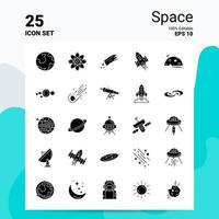 25 Space Icon Set 100 bearbeitbare eps 10 Dateien Business Logo Konzept Ideen solides Glyphen-Icon-Design vektor