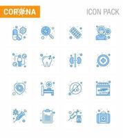 covid19 Corona Virus Kontaminationsprävention blaues Symbol 25 Pack wie Kopf Medizin Keime Gesundheit Fitness virales Coronavirus 2019nov Krankheitsvektor Designelemente vektor