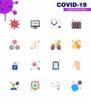16 platt Färg viral virus korona ikon packa sådan som överföring man medicinsk bakterie medicinsk viral coronavirus 2019 nov sjukdom vektor design element