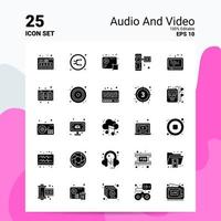 25 Audio- und Video-Icon-Set 100 bearbeitbare eps 10-Dateien Business-Logo-Konzeptideen solides Glyphen-Icon-Design vektor