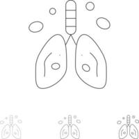 förorening cancer hjärta lunga organ djärv och tunn svart linje ikon uppsättning vektor