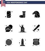 glücklicher unabhängigkeitstag 4. juli satz von 9 soliden glyphen amerikanisches piktogramm der freiheitschatblase tiersternflagge editierbare usa-tag-vektordesignelemente vektor