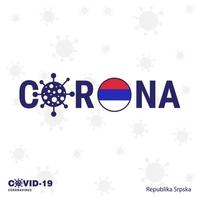 republika srpska coronavirus typografi covid19 Land baner stanna kvar Hem stanna kvar friska ta vård av din egen hälsa vektor