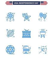 Aktienvektor-Icon-Pack mit amerikanischen Tag 9-zeiligen Zeichen und Symbolen für Party-BBQ-Ballons Barbecue-Amerika-Flagge editierbare Usa-Tag-Vektordesign-Elemente vektor
