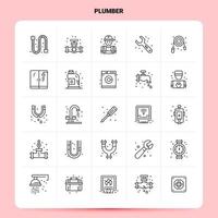 Umriss 25 Klempner Icon Set Vektor Linienstil Design schwarze Icons Set lineare Piktogramm Pack Web und mobile Geschäftsideen Design Vektor Illustration