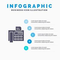 Fax, Telefon, Schreibmaschine, Faxgerät, festes Symbol, Infografiken, 5 Schritte, Präsentationshintergrund vektor