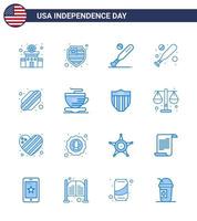 uppsättning av 16 USA dag ikoner amerikan symboler oberoende dag tecken för stater amerikan baseboll hårdboll baseboll redigerbar USA dag vektor design element