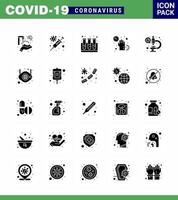 25 solide Glyphen-Coronavirus-Epidemie-Icon-Pack saugen, während das Labor Blut infiziert Hände schmutziges virales Coronavirus 2019nov-Krankheitsvektor-Designelemente vektor