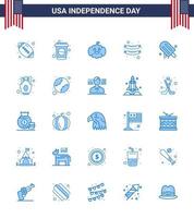 blå packa av 25 USA oberoende dag symboler av USA grädde pumkin glass frankfurter redigerbar USA dag vektor design element
