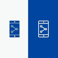 app dela med sig mobil mobil Ansökan linje och glyf fast ikon blå baner linje och glyf fast ikon blå baner vektor