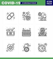 Corona-Virus-Krankheit 9-Zeilen-Icon-Pack saugen als Zeichen Krankenhaus-Virus-Board-Reise virales Coronavirus 2019nov-Krankheitsvektor-Designelemente vektor