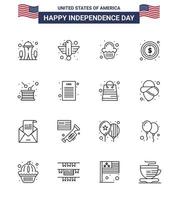 Lycklig oberoende dag 4:e juli uppsättning av 16 rader amerikan pictograph av dag dollar stat pengar firande redigerbar USA dag vektor design element