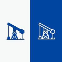 Bauindustrie Öl Gasleitung und Glyphe festes Symbol blaues Banner Linie und Glyphe festes Symbol blaues Banner vektor