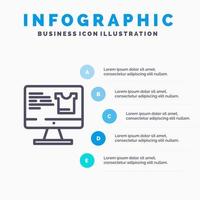 Computerbildschirm Monitor Einkaufen blau Infografiken Vorlage 5 Schritte Vektorlinie Symbol Vorlage vektor