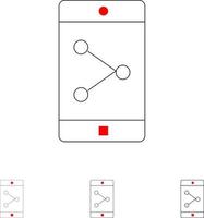 app share mobile mobile anwendung fetter und dünner schwarzer liniensymbolsatz vektor