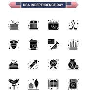 Stock Vector Icon Pack von American Day 16 Solid Glyph Zeichen und Symbolen für Mann Ice Hat Hokey Day editierbare Usa Day Vektor Design Elemente