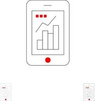 Graf analys info grafisk mobil mobil Graf djärv och tunn svart linje ikon uppsättning vektor