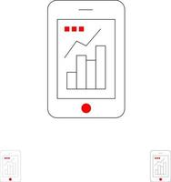 Grafik Analytik Infografik Mobil Mobilgrafik Symbolsatz mit fetten und dünnen schwarzen Linien vektor