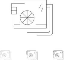 AC-Computerteil-Netzteil Fett und dünne schwarze Linie Symbolsatz vektor