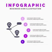 GPS-Standortkarte festes Symbol Infografiken 5 Schritte Präsentationshintergrund vektor