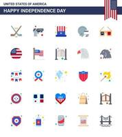 packa av 25 USA oberoende dag firande flats tecken och 4:e juli symboler sådan som amerikansk solglasögon amerikan hjälm amerikan redigerbar USA dag vektor design element