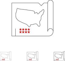karte staaten vereinigt usa fett und dünne schwarze linie symbolsatz vektor
