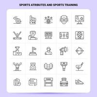 Umriss 25 Sportattribute und Sporttraining Icon Set Vektor Linienstil Design schwarze Icons Set lineares Piktogramm Pack Web und mobile Geschäftsideen Design Vektor Illustration