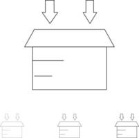 Box Logistic Open Fett und dünne schwarze Linie Symbolsatz vektor