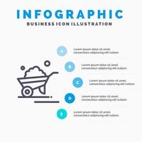 Barrow Garden Trolley Truck Schubkarre Liniensymbol mit 5 Schritten Präsentation Infografiken Hintergrund vektor