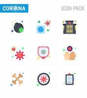 9 Flachfarben-Coronavirus-Epidemie-Icon-Pack saugen als Schildschutzklinik medizinisches Covid-Virus-Coronavirus 2019nov-Krankheitsvektor-Designelemente vektor