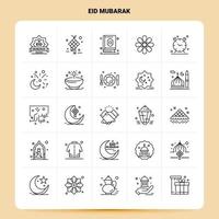 översikt 25 eid mubarak ikon uppsättning vektor linje stil design svart ikoner uppsättning linjär piktogram packa webb och mobil företag idéer design vektor illustration