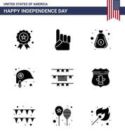 9 solide Glyphenzeichen für Usa-Unabhängigkeitstag-Partydekoration Stern-Dollar-Schutzkopf editierbare Usa-Tag-Vektordesign-Elemente vektor