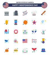 25 USA platt tecken oberoende dag firande symboler av baseboll vit buntings USA hus redigerbar USA dag vektor design element