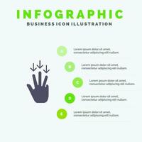 Finger nach unten Pfeilgesten festes Symbol Infografiken 5 Schritte Präsentationshintergrund vektor