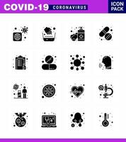 16 Solid Glyph Black Virus Corona Icon Pack wie Listenpflege Seife Tablette Medizin Virus Coronavirus 2019nov Krankheitsvektor Designelemente vektor