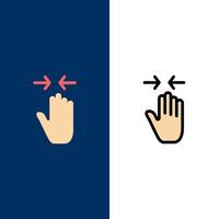 Handgeste Prise Pfeil vergrößern Symbole flach und Linie gefüllt Icon Set Vektor blauen Hintergrund