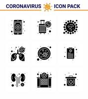 covid19 Schutz Coronavirus pendamic 9 festes Glyphen-Schwarz-Icon-Set wie Blutpneumonie Coronavirus Lungenbronchitis virales Coronavirus 2019nov Krankheitsvektor-Designelemente vektor