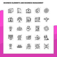 Satz von Business-Elementen und Business Management Line Icon Set 25 Icons Vektor Minimalismus Stil Design schwarze Icons Set lineares Piktogrammpaket